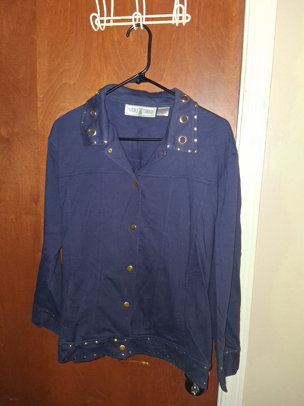 Needle & Thread Navy Button-Front Jacket with Gold Tone Studs
